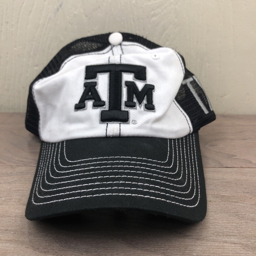 Texas A&M Aggies Hat Black/white Ball Cap Embroidered Logo Strap Back ATM Logo